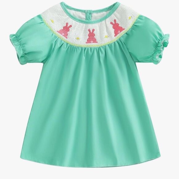 Toddler Girl Easter Smocked Dress Fly Bunny Embroidery 12-18 months - Picture 1 of 6